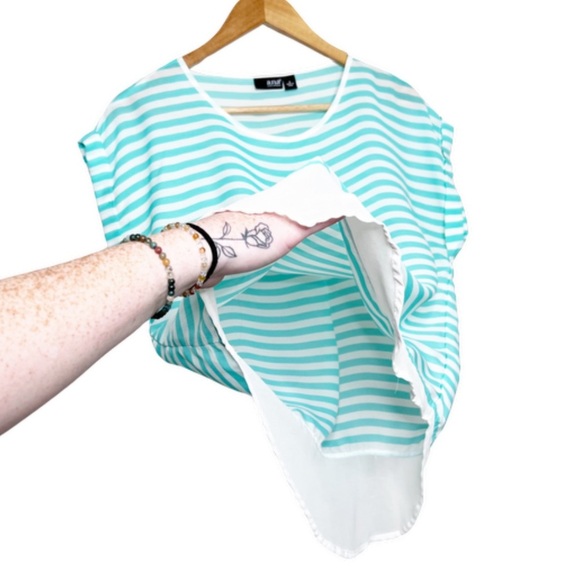 A.n.a Women's Vintage Striped Short Sleeve Oversized Crewneck Lightweight Blouse - Picture 8 of 16